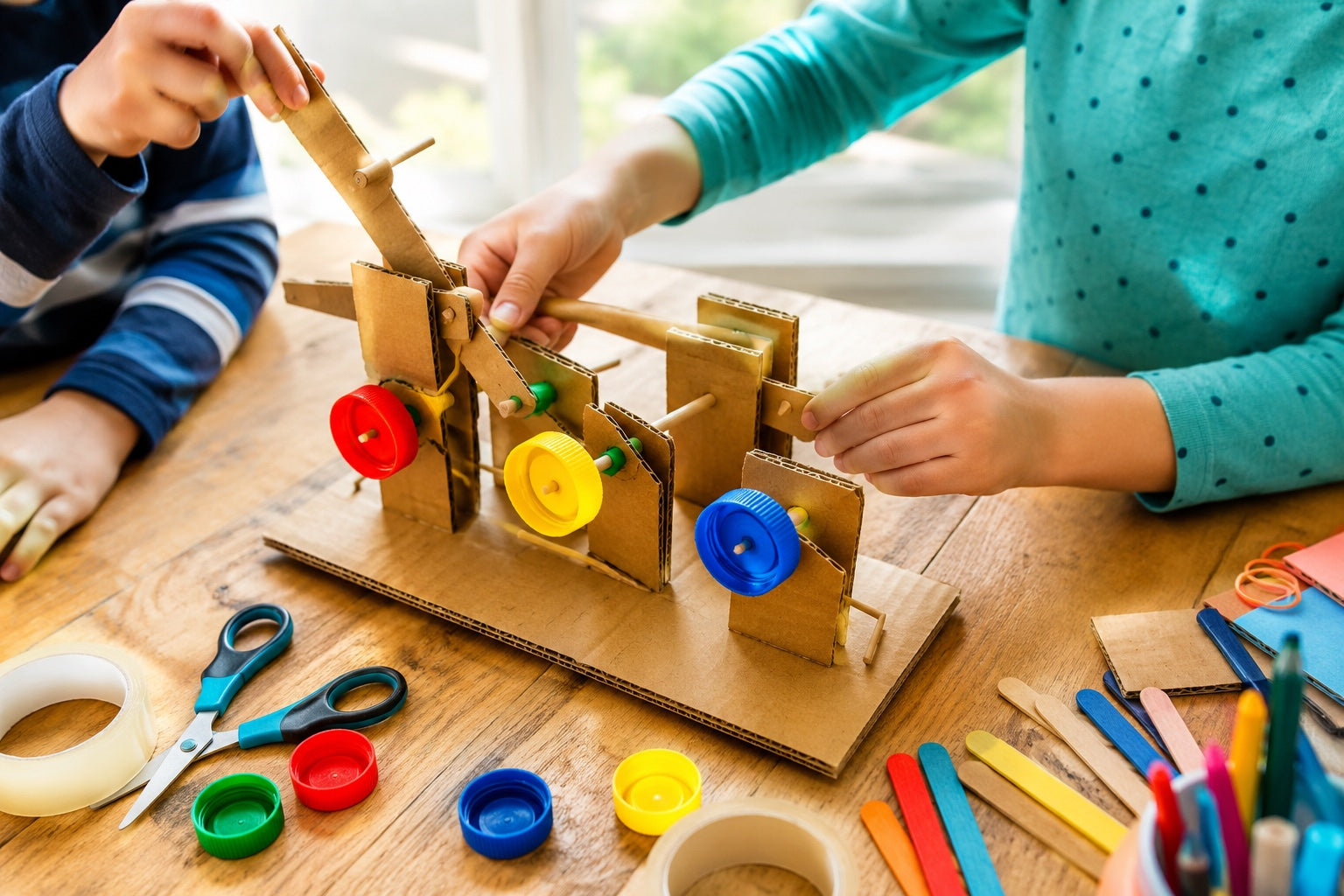 Proyecto infantil con cartón y materiales cotidianos